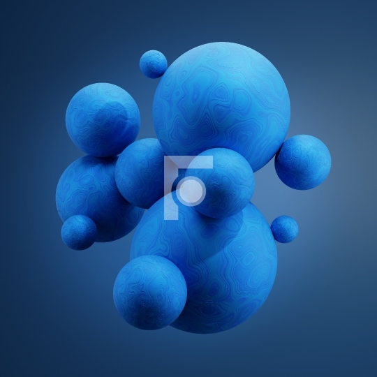 Abstract Blue 3D Spheres, Marbles or Planets - 3D Illustration