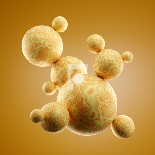 Abstract Yellow 3D Spheres, Marbles, Orbs or Planets - 3D Illust