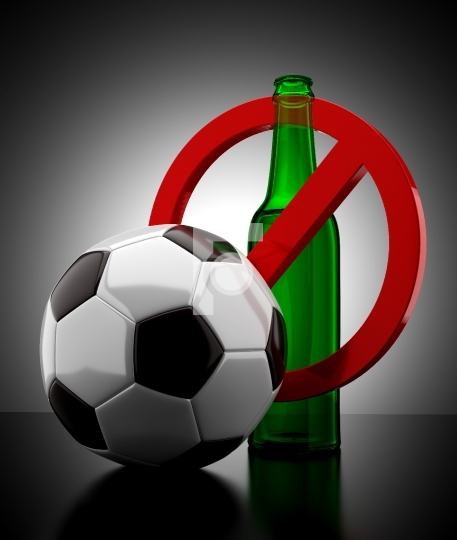 Alcohol Ban Beer Not Allowed Concept with Soccer Ball - 3D Illus