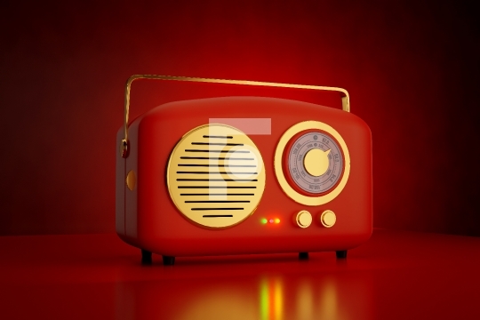 Antique Red Retro Radio on Red Background - 3D Illustration Rend