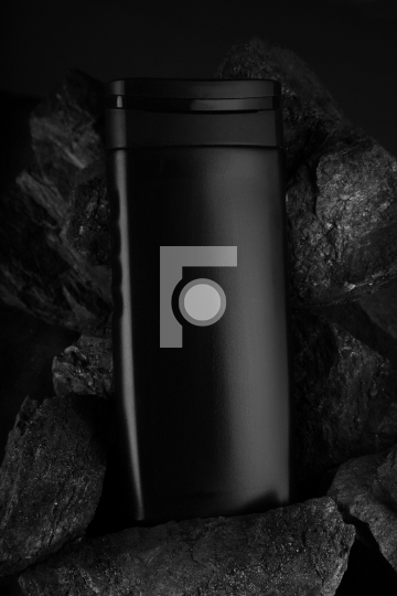 Black Blank Product Bottle on Black Charcoal for Mockups