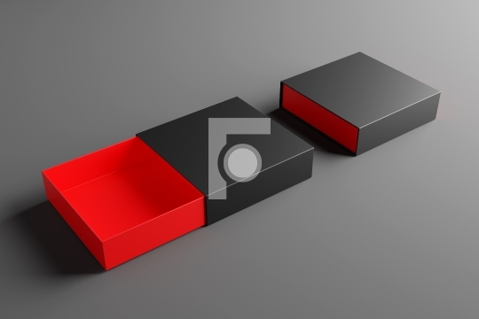 Blank Black and Red Product Packaging Box for Mockups Open and C