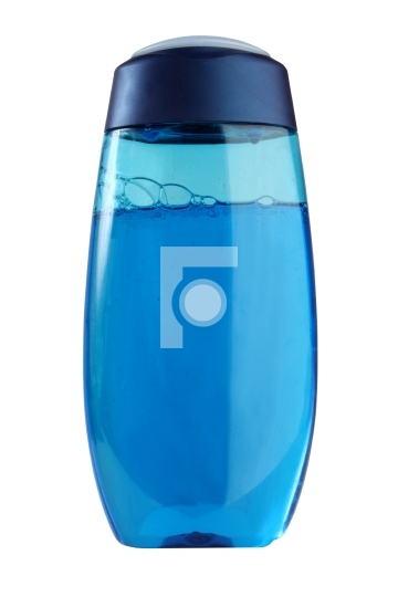 Blue colored shower gel bottle