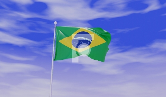 Brazil Flag during Daylight and beautiful sky - 3D Illustration