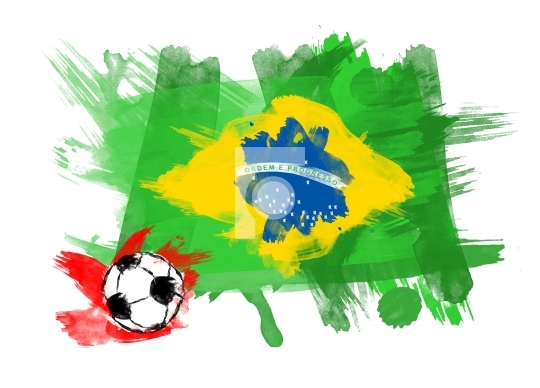 Brazil Flag in White Background with a soccer ball
