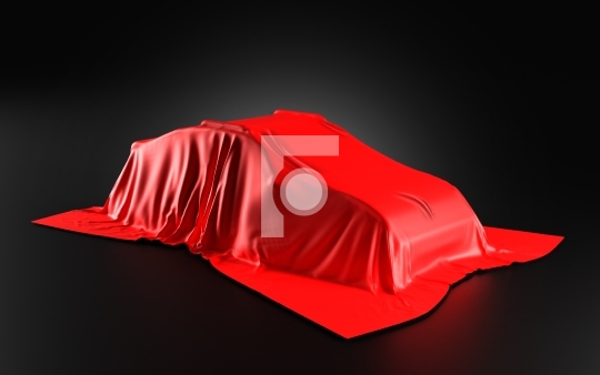 Car Covered with a Red Satin Cloth in a Exhibition for Unveiling
