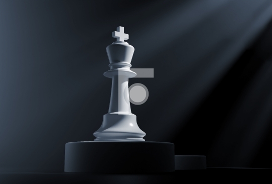 Chess King White with Light Rays On Dark Background - 3D Illustr