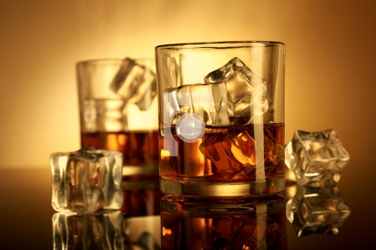 Chilled Whiskey Glass with Ice Cubes