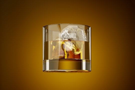 Chilled Whiskey Glass with Ice Cubes Floating in the Air - 3D Il