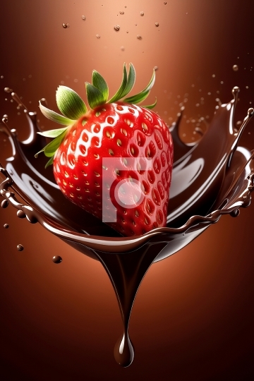 Chocolate Splash and Strawberry Illustration  - AI Generated