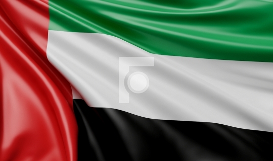 Closeup UAE United Arab Emirates Flag - 3D Render Illustration 