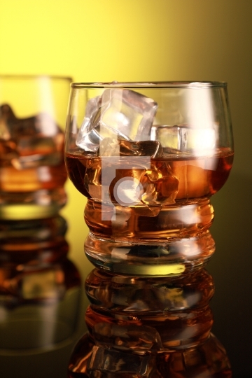Cola / Rum / Whiskey Glasses with Ice Cubes