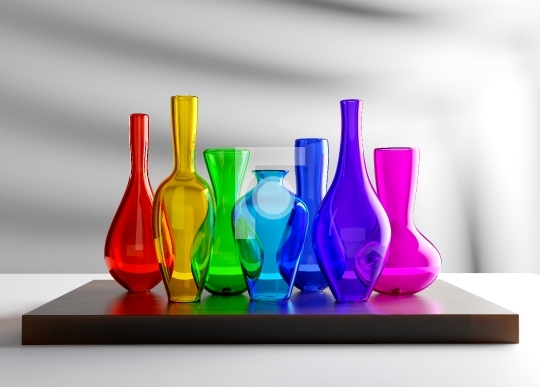 Empty Colorful Glass Vases on a block - Realistic 3d Illustratio