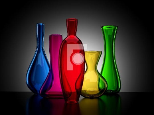 Empty Colorful Glass Vases Realistic 3d Illustration on Gradient