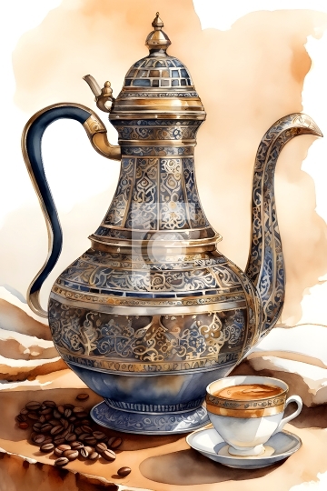 Free Dallah Painting Arabic Middle Eastern Coffee Pot - AI Gener