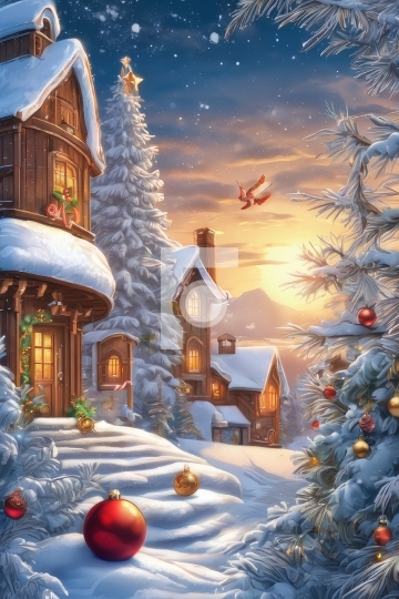 Free Illustration Christmas Holiday Snow Decorations Scene - AI 