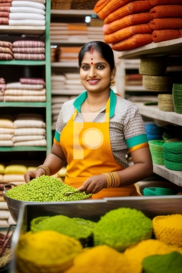 Free Photo Indian Woman Working in a Grocery Store - Ai Generate