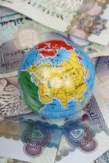Globe on UAE Currency Dirhams - 500 AED Bank Notes