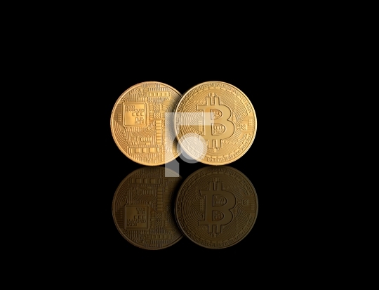 Golden Bitcoin Money Crypto Currency on Gold Background with Ref