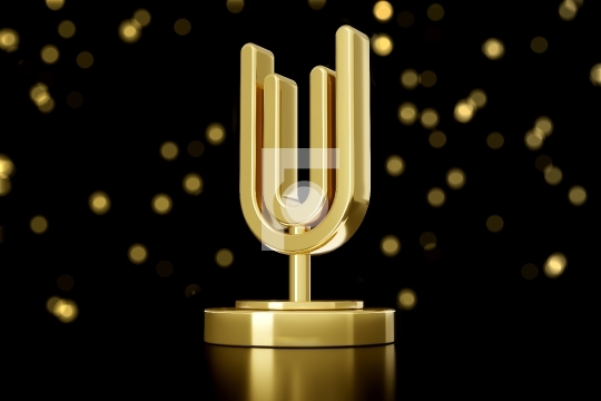 Golden Trophy Award on Black Background with Bokeh - 3D Illustra