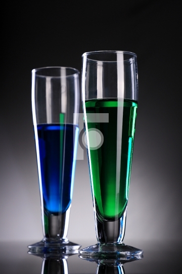 Green and Blue Glasses with Juice / Cocktail / Drink
