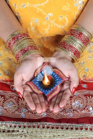 Handmade Diwali Diya Lamp in Female Hand