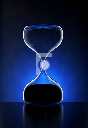 Hourglass on reflective Black floor, Sandglass 3d illustration R
