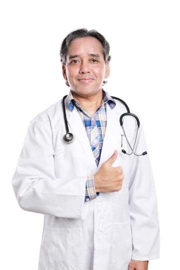 Indian Doctor Showing Thumbs up Isolated on White Background
