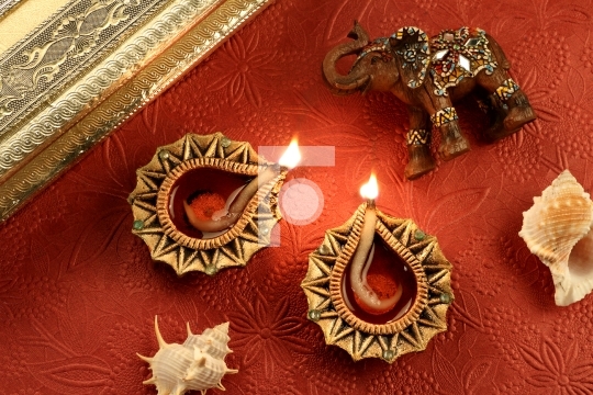 Indian Festival Diwali Diya Lamp with Decorations