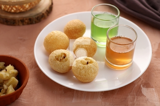 Indian Food Snacks Gol Gappe or Pani Puri or Puchka Water Balls 