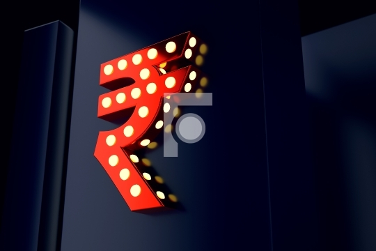 Indian Rupee symbol in Red Reflective Colour. 3d Illustration Re