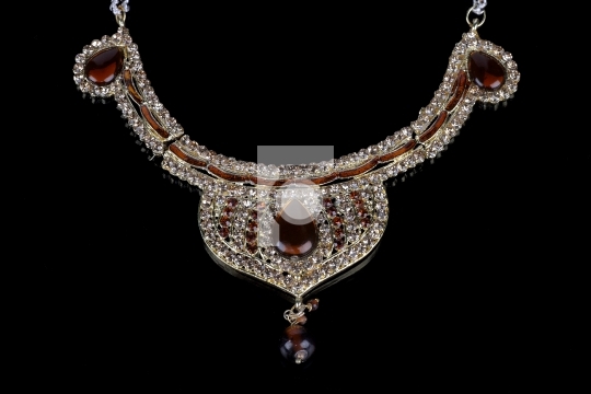 Indian Traditional Diamond Necklace Jewelry on Black Background