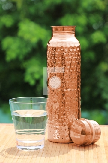 Indian Traditional Handmade Copper Water Bottle with a Glass