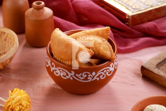 Indian Traditional Sweet Food Gujiya or Gujia made during the Ho