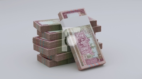 Iranian Rial 2000 Currency Notes Bundles - 3D Illustration on Wh