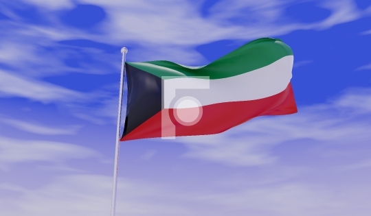 Kuwait Middle East Flag during Daylight and beautiful sky - 3D I