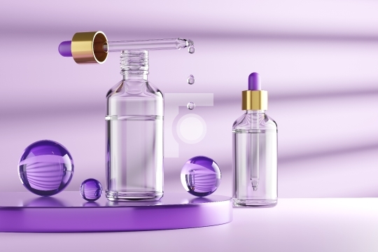 Lavender Dropper Glass Bottle Mock-Up. ?osmetic Serum Pipette w