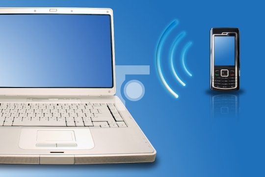 Mobile and Laptop connected through wireless bluetooth