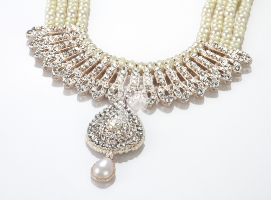 Modern Intricate Indian Jewellery Diamond Necklace on White Back