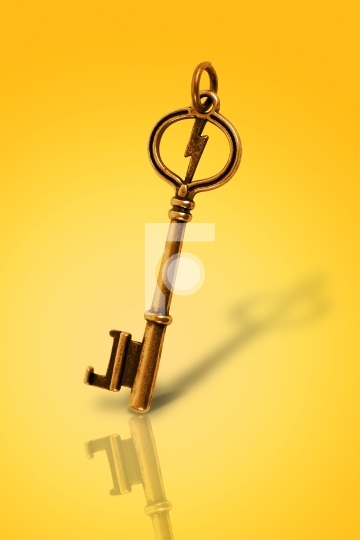 Old Gold vintage key in white background