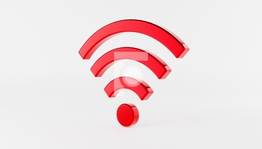 Red 3D Wi-Fi icon isolated on White. wifi symbol. 3d illustratio