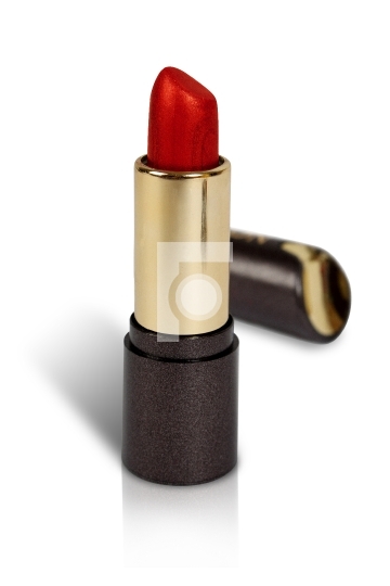 Red colored lipstick in white background