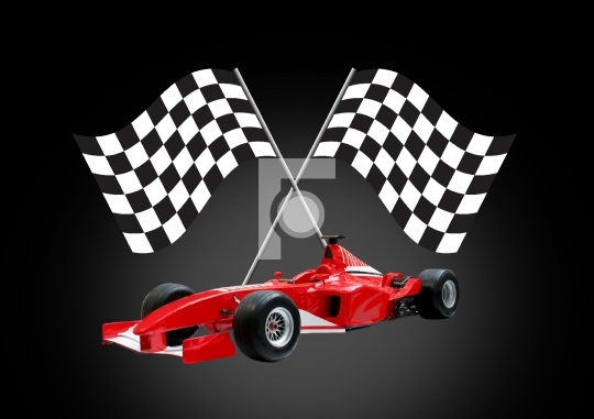 red formula one car and flag Stock Photo
