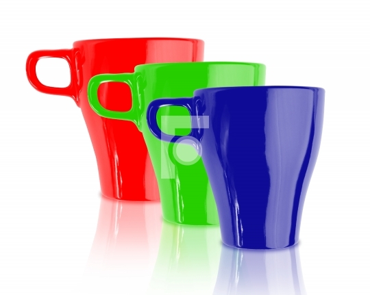 red green blue color coffee mugs