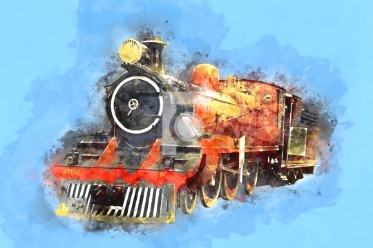 Retro Stream Locomotive Train Railway Engine Painting