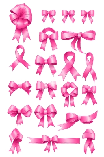 Set of Free Pink Ribbons - Breast Cancer Awareness AI Illustrati