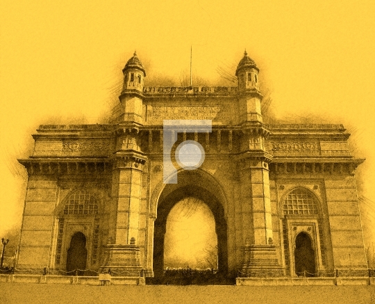 Sketch of Gateway of India, Mumbai, India Stock Photo
