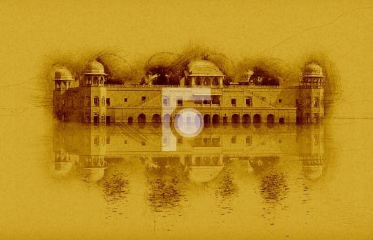 Sketch of Jal Mahal, Rajasthan, Jaipur, India Stock Photo