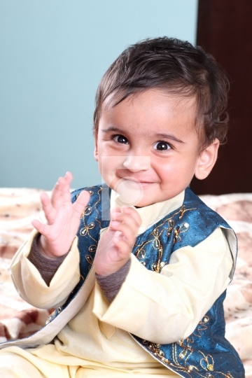 Smiling Indian Baby Boy in Traditional Outfit Kurta