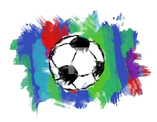 Soccer ball in colorful brushed background
